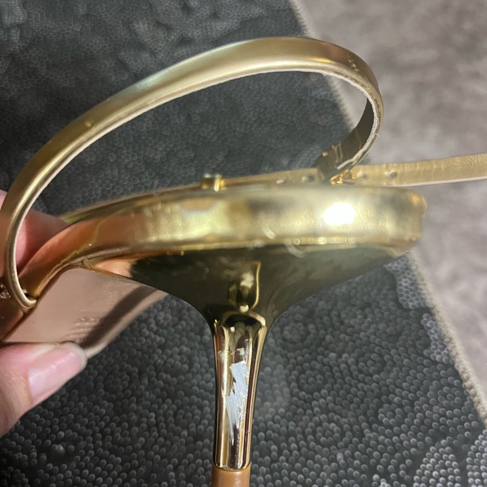 SCHUTZ Metallic Gold Strappy Kitten Heel Sandal - Picture 9 of 10